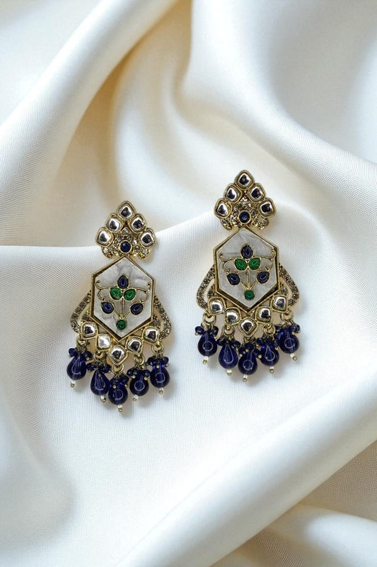 Ethnic Kundan Earrings with Bead Drops